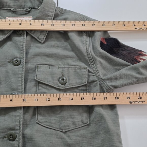 Levi's Army Shirt Jacket  Womens XS Military Green Wings Aztec Embroidery Hippie - Picture 5 of 16